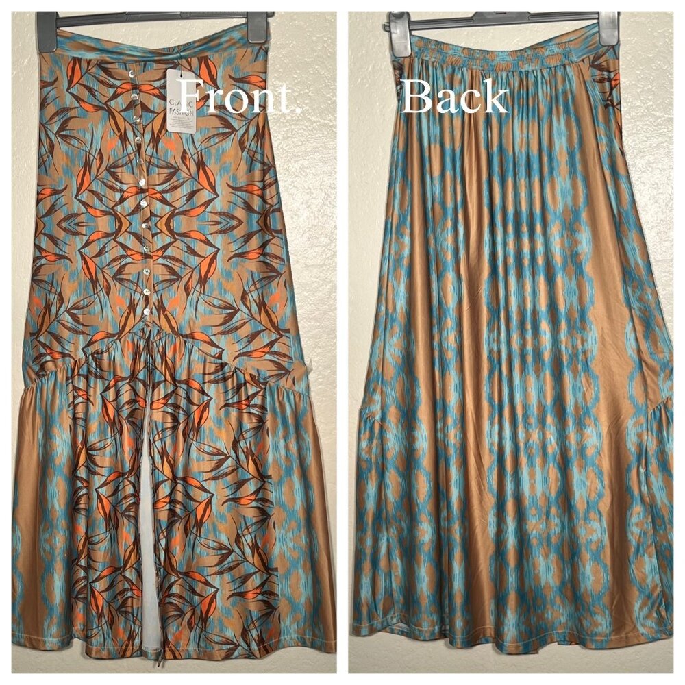 C Dear Colorful Boho Chic Maxi Pull-on Tiered Skirt Office Career Elastic NWT